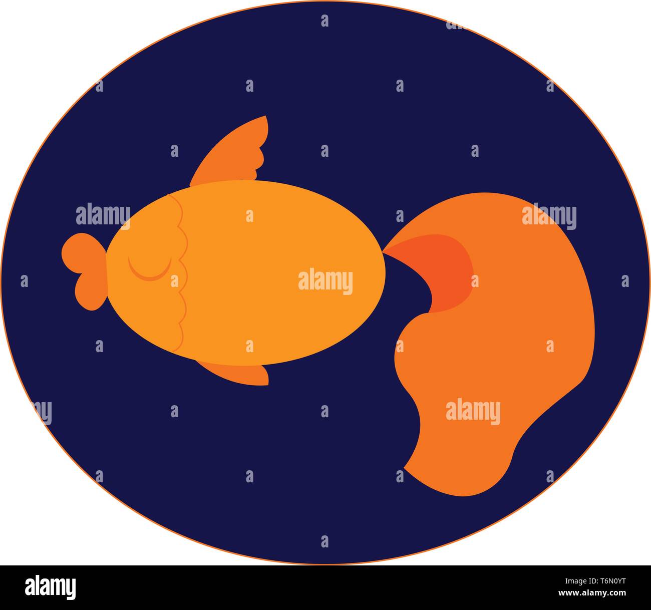 A lazy swimming gold fish with large tail vector color drawing or illustration Stock Vector