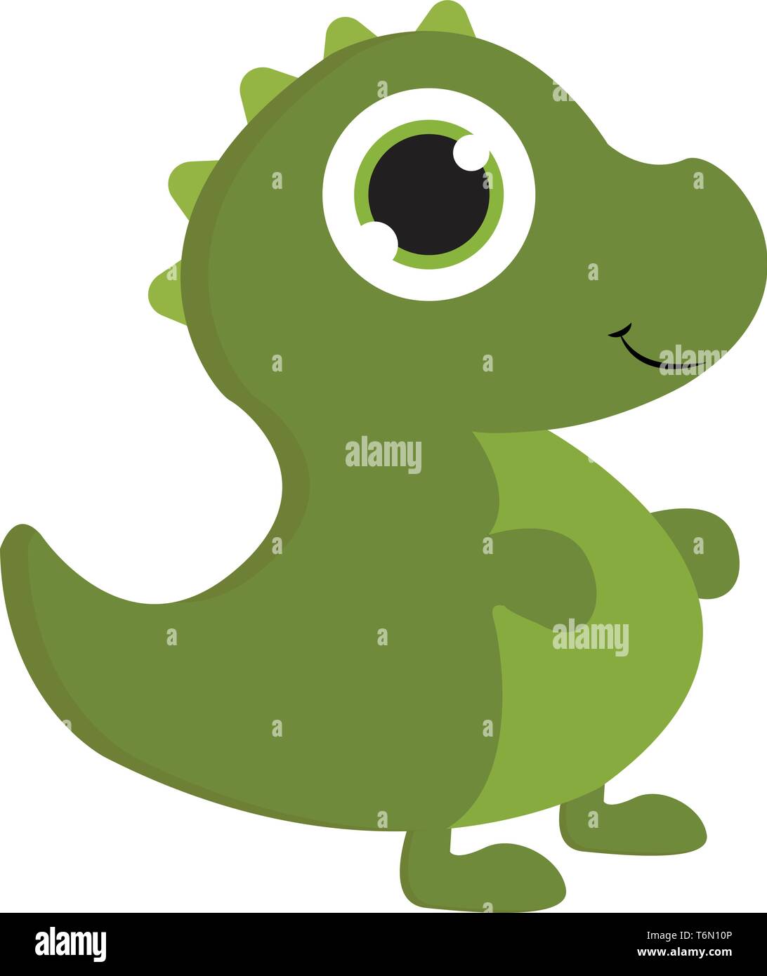 A cute little green baby dinosaur with horns vector color drawing or illustration Stock Vector