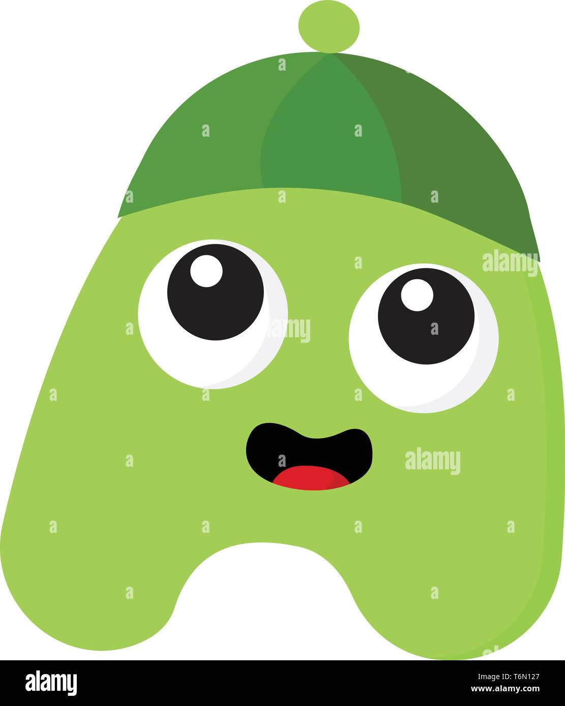 An innocent green monster with a green round hat vector color drawing or illustration Stock Vector