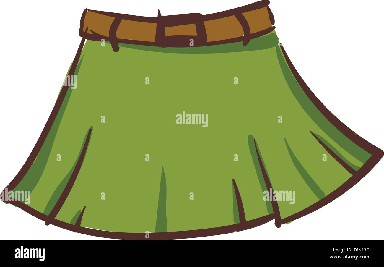 A trendy green skirt with brown belt for a comfortable wear vector color drawing or illustration Stock Vector