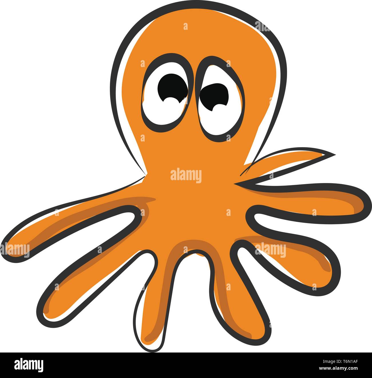 Cartoon brown octopus with umbrella-shaped bells  trailing tentacles  and eyes rolled down looks cute  vector  color drawing or illustration Stock Vector