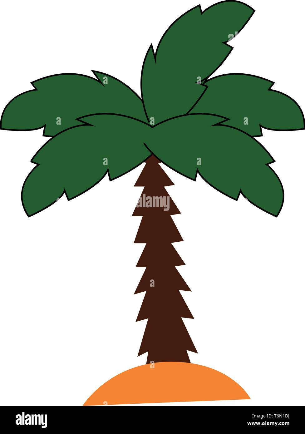A palm tree having a crown of very long feathered or fan-shaped leaves grows above the land  vector  color drawing or illustration Stock Vector
