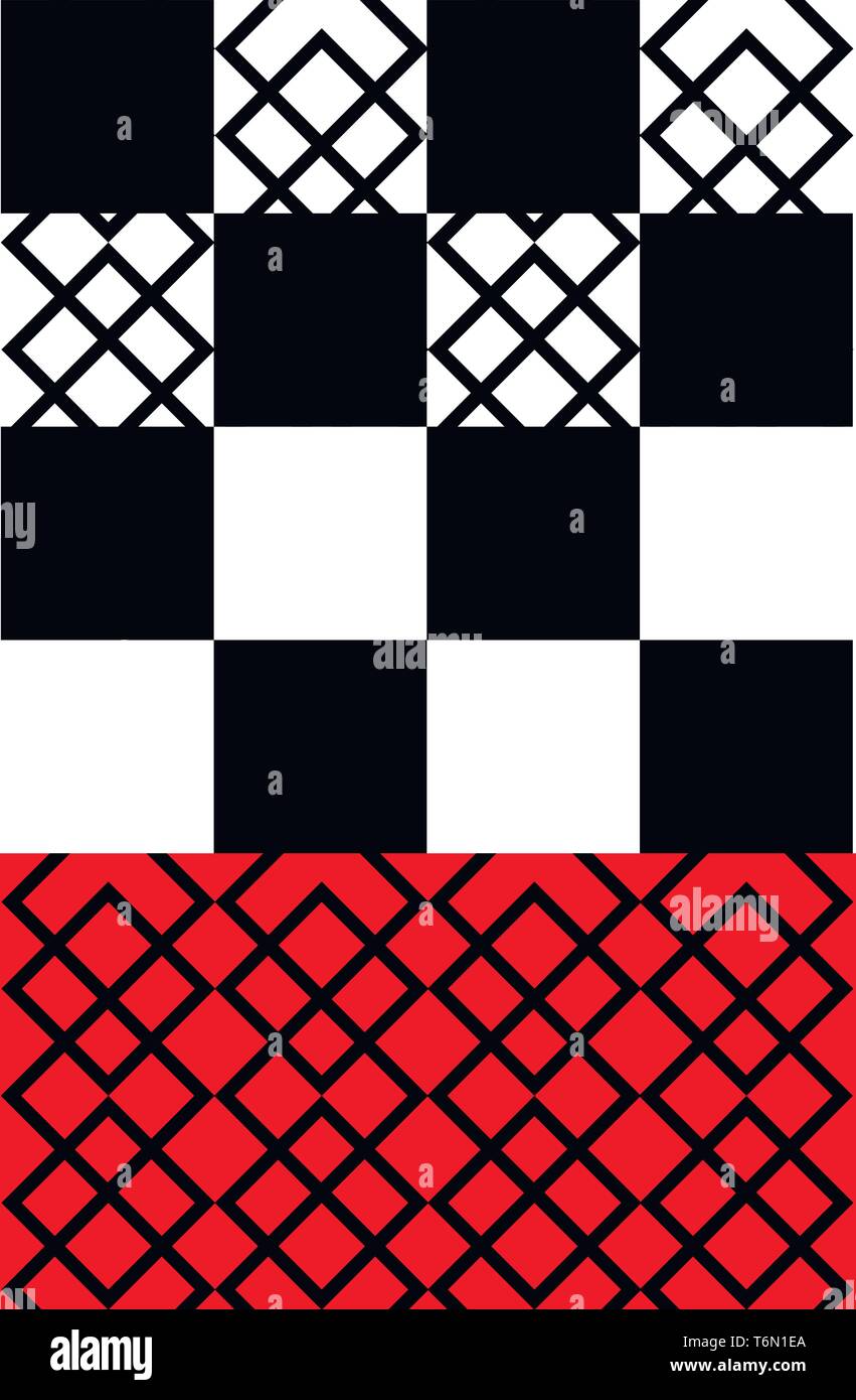 A pattern with designs  divided into alternate white and black square in the top  a rectangular red bottom at the base  looks beautiful  vector  color Stock Vector