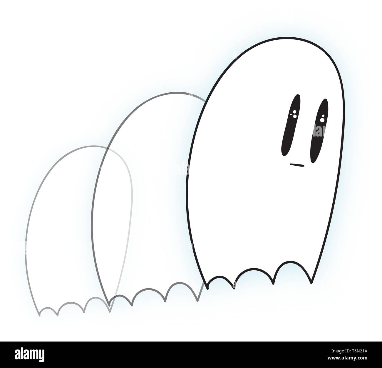 Emoji of an oval-shaped white ghost and its shadows fell behind expresses sadness  vector  color drawing or illustration Stock Vector