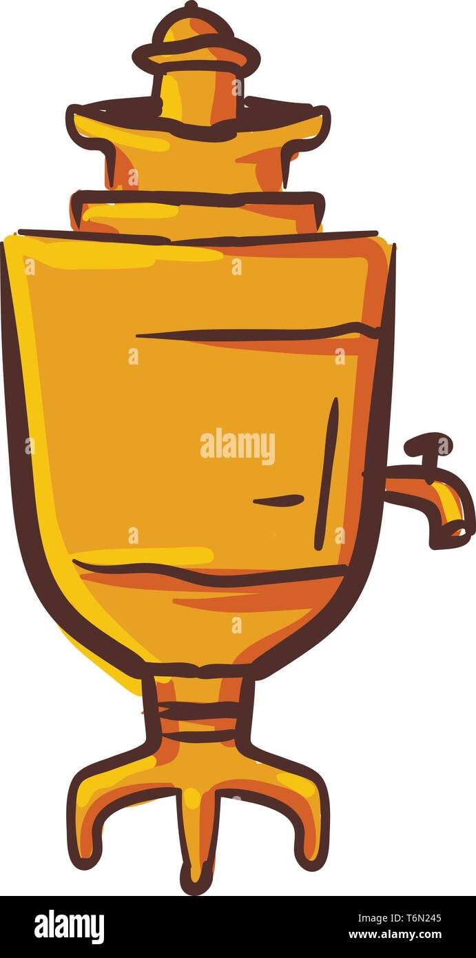 A highly decorated tea urn brown in color with a lid two handles to