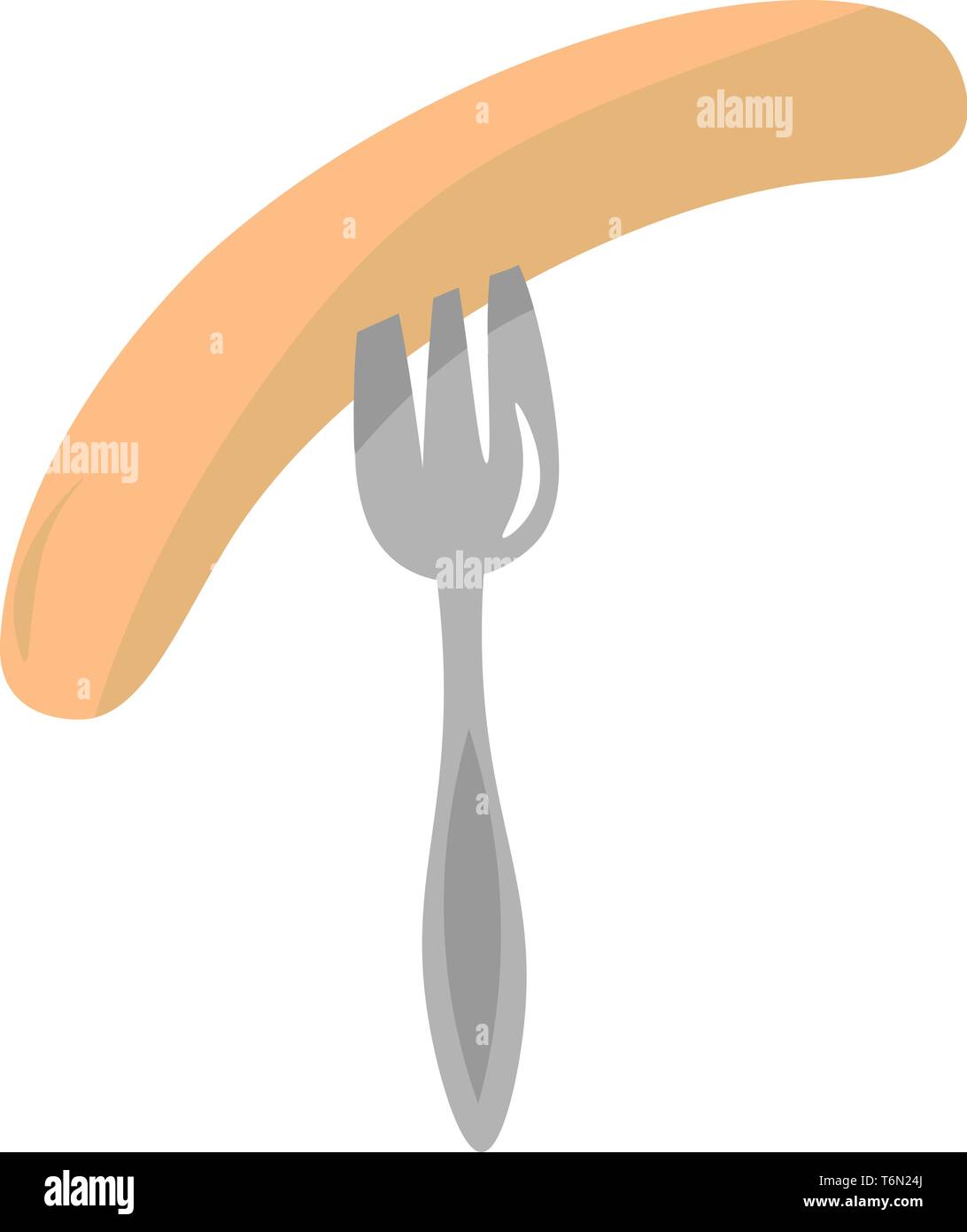 Cartoon grilled sausage on a fork is ready to be enjoyed by someone