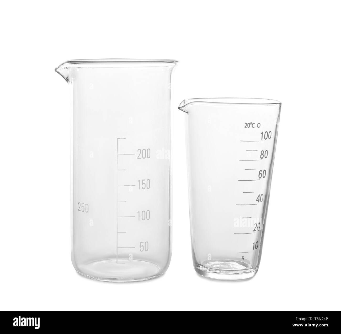 Glass beakers on white background Stock Photo Alamy