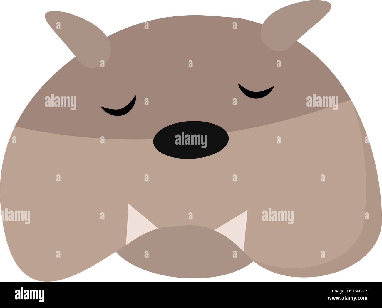 Clipart of the face of a cute little grey dog with the projection of its two white spike-like teeth and eyes closed while sleeping  vector  color draw Stock Vector