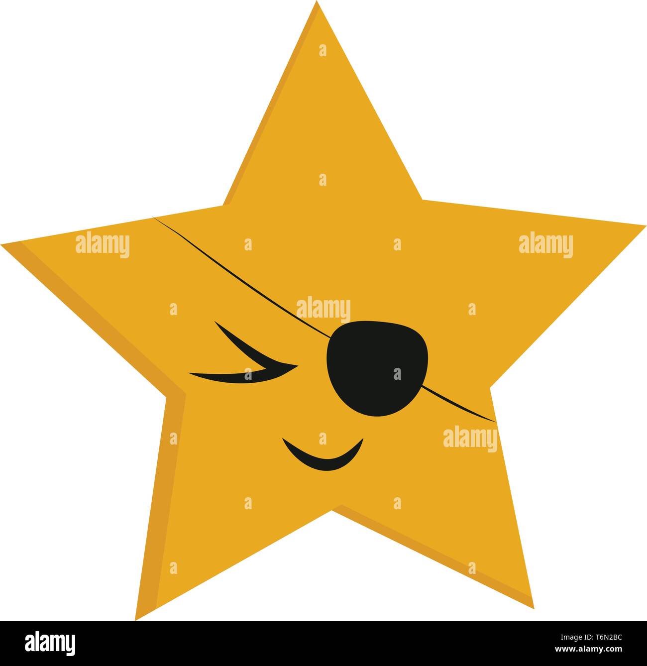 Emoji of a fivepointed yellow star smiling with an eye covered with an eyepatch vector color