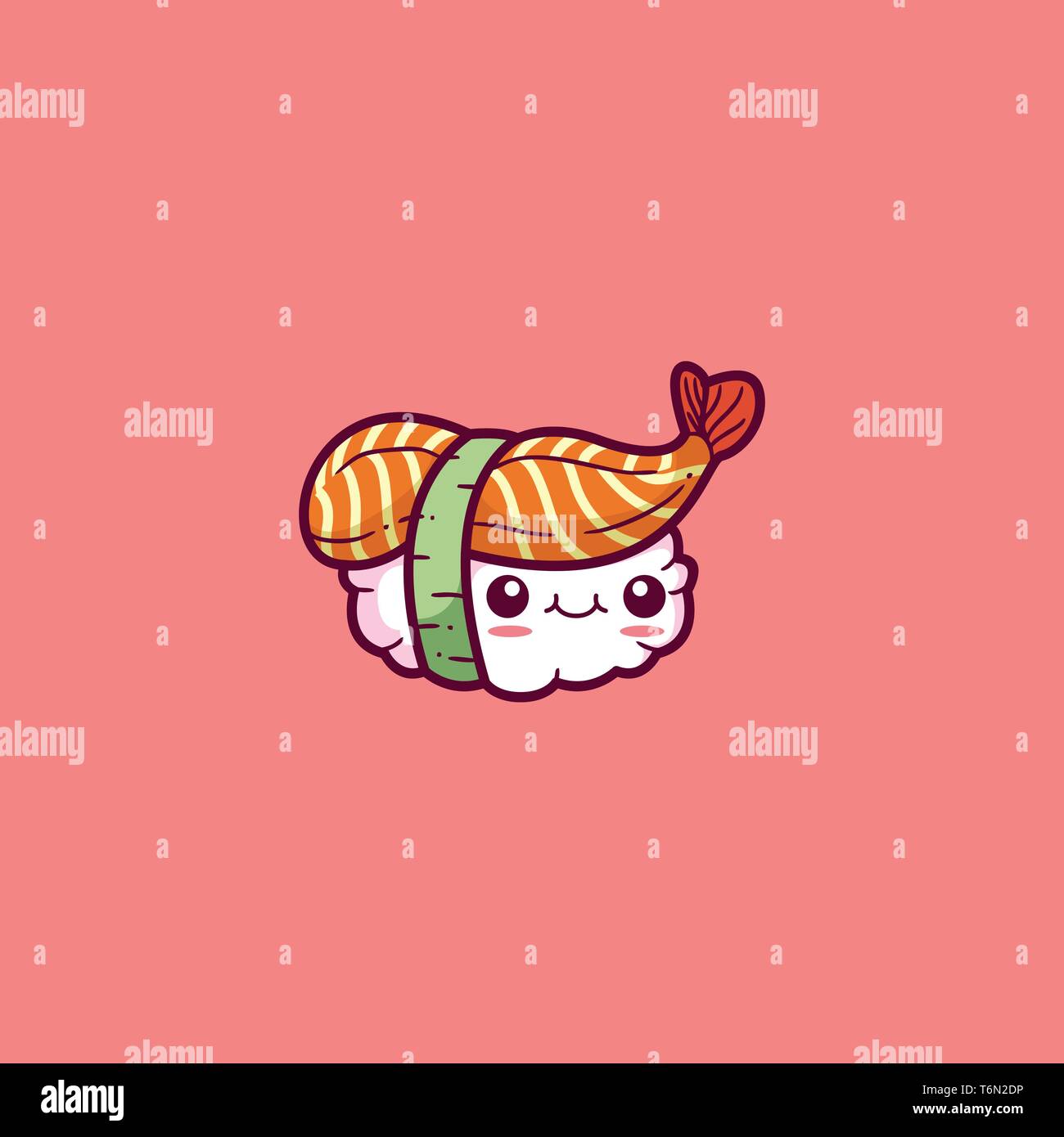 Cartoon Sushi In Brown And Yellow Stripes Tied Together With A White Smiling Cartoon Face By A Green Strap Vector Color Drawing Or Illustration Stock Vector Image Art Alamy