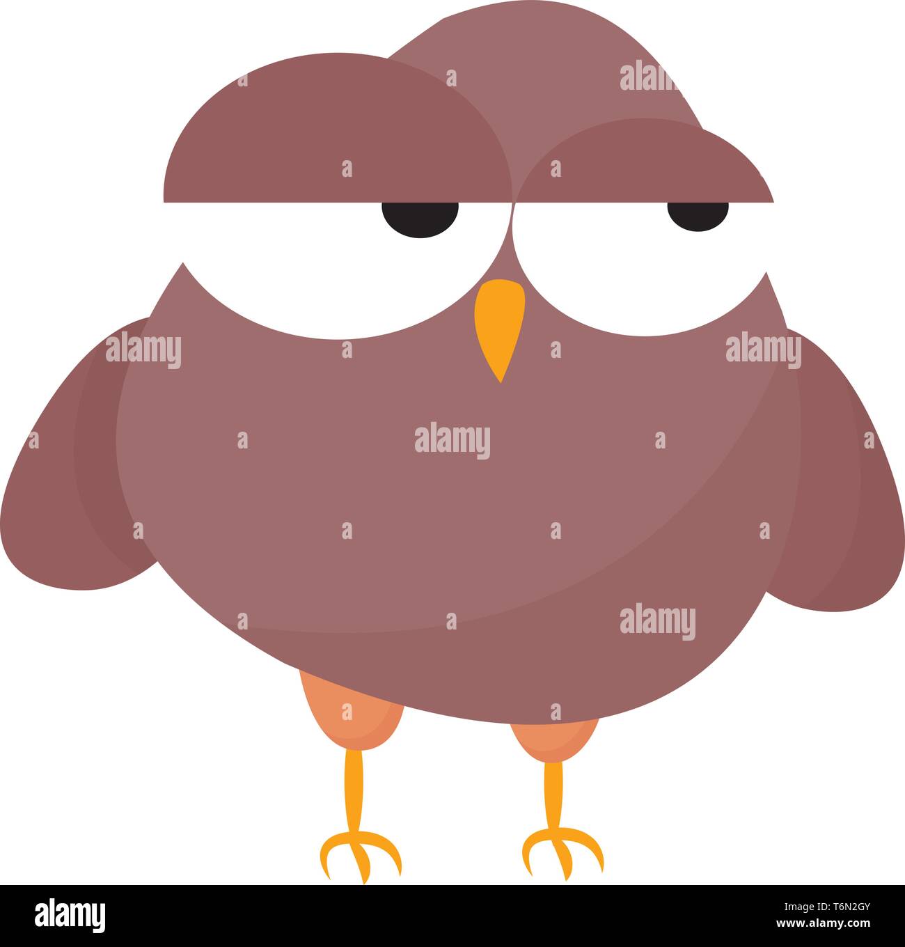 Emoji of a rose-colored owl with two bulging eyes rolled left  yellow feet and curved stout beak looks weary while standing  vector  color drawing or  Stock Vector