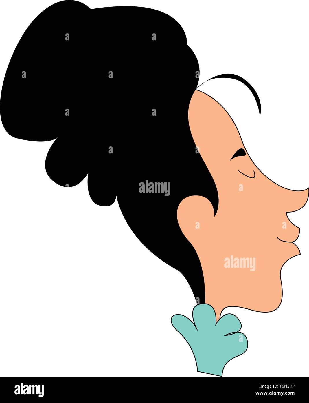 Clipart of a woman dressed in blue with eyes closed has an elongated face and her hair swept up and secured at the back of the head  vector  color dra Stock Vector