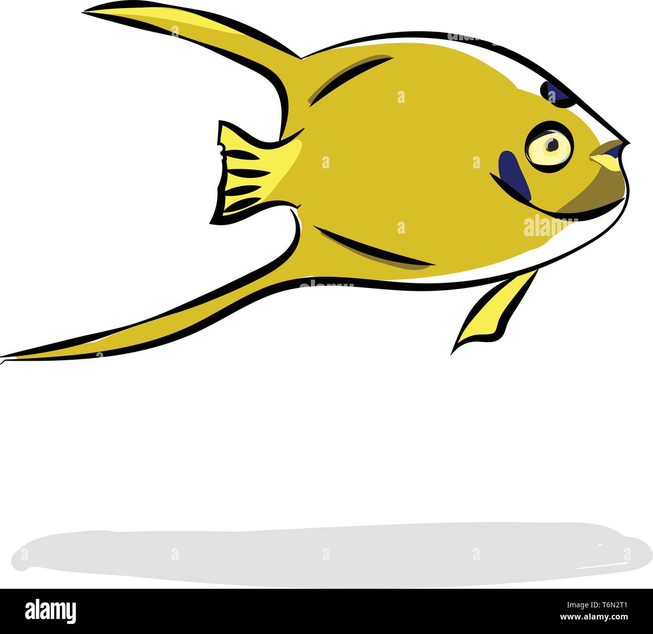 Painting of a yellow-colored fish with an oval-shaped body pointed fins and a short tail  vector  color drawing or illustration Stock Vector