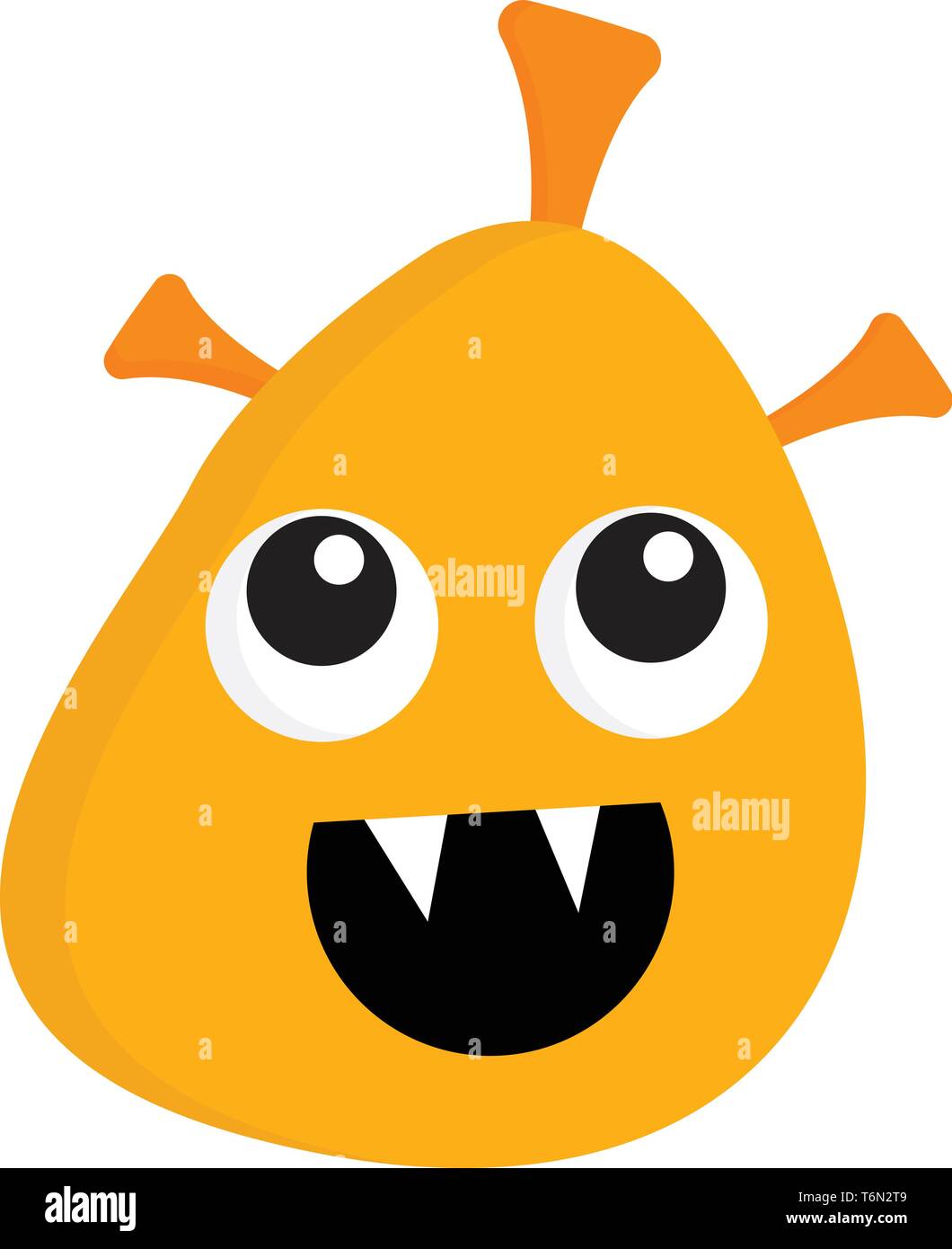 Download Clipart Of The Face Of A Yellow Colored Happy Monster With Two Bulging Eyes Three Horns And Two Fang Teeth Mouth Left Wide Opened While Laughing V Stock Vector Image Art PSD Mockup Templates