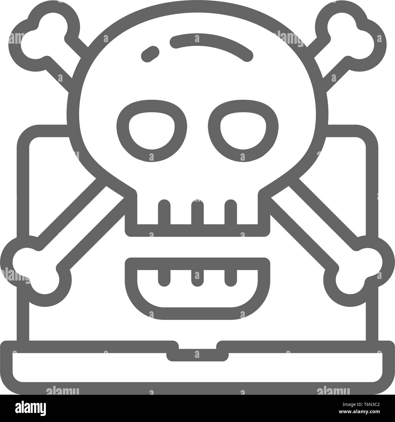 Computer with skull and crossbones symbol, virus, phishing scam line ...