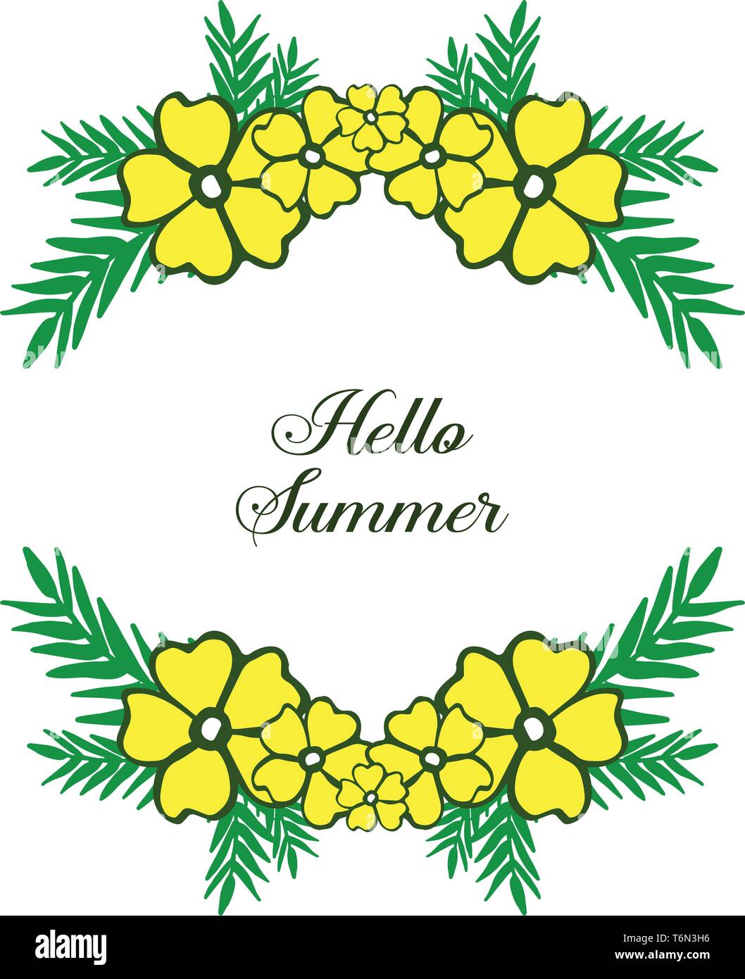 Vector illustration writing hello summer with yellow bouqet frame hand ...