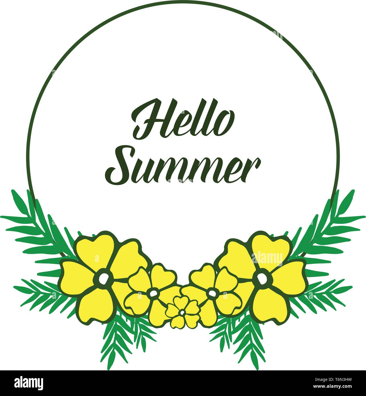 Vector illustration writing hello summer with yellow bouqet frame hand ...