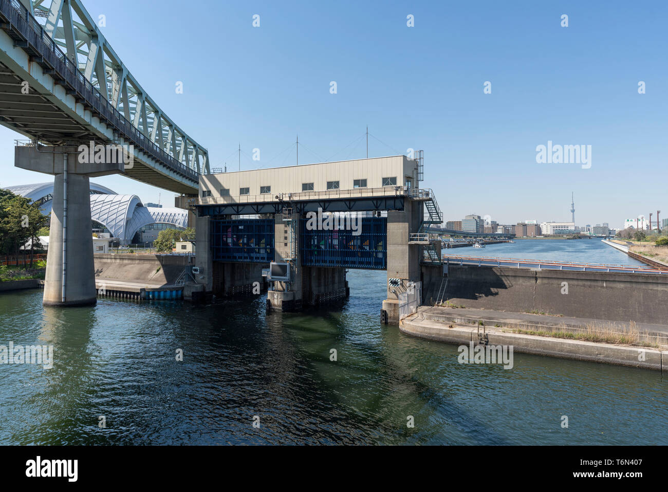Watergate and JR Keiyo Line and Tokyo Skytree, KotoKu, Tokyo, Japan