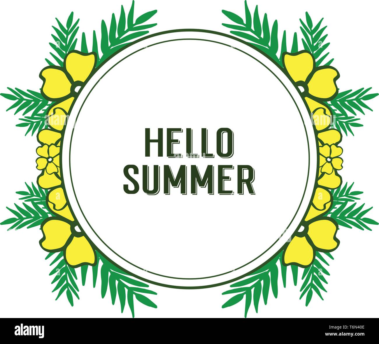 Vector illustration writing hello summer with yellow bouqet frame hand ...