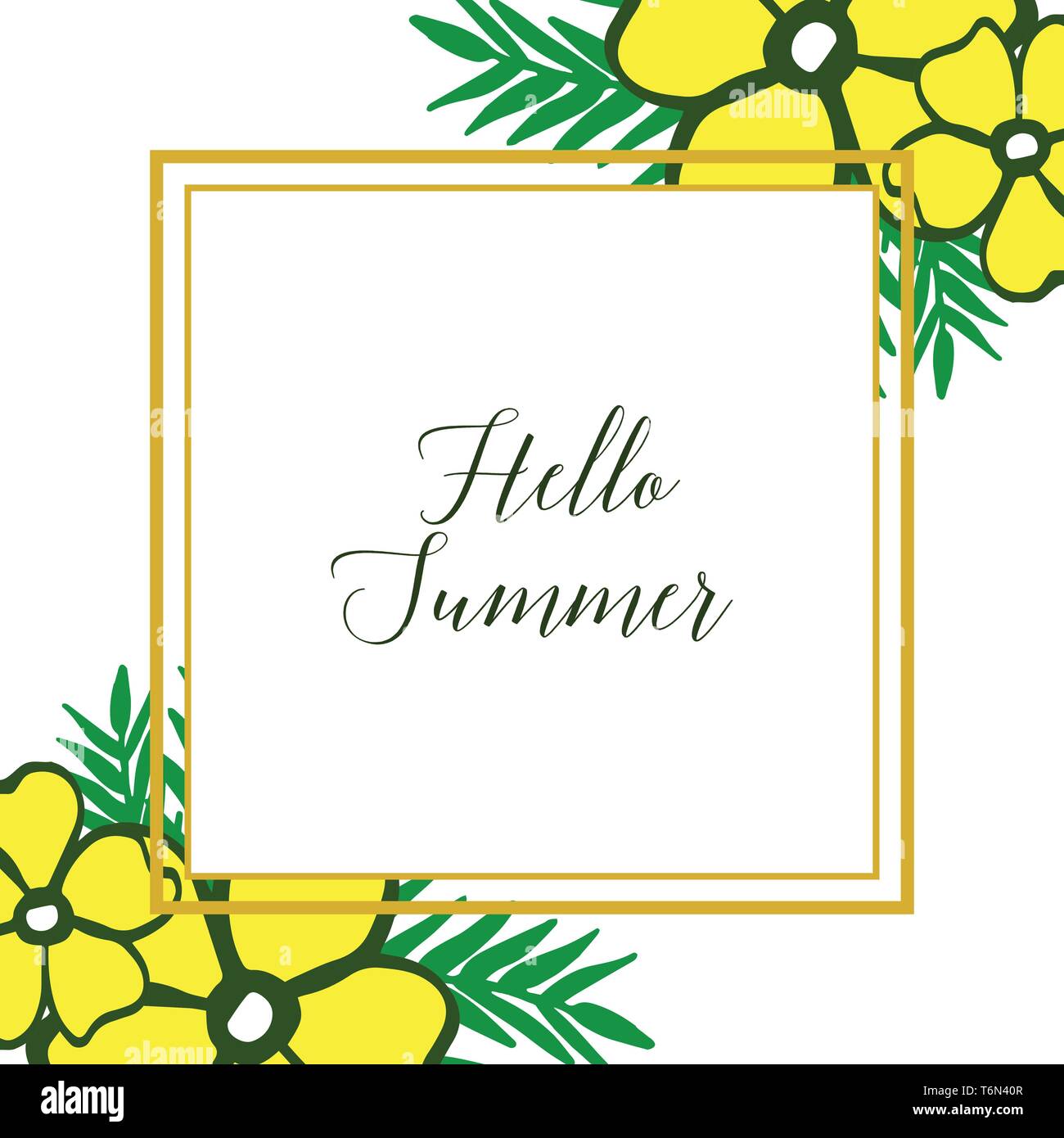 Vector illustration writing hello summer with yellow bouqet frame hand ...
