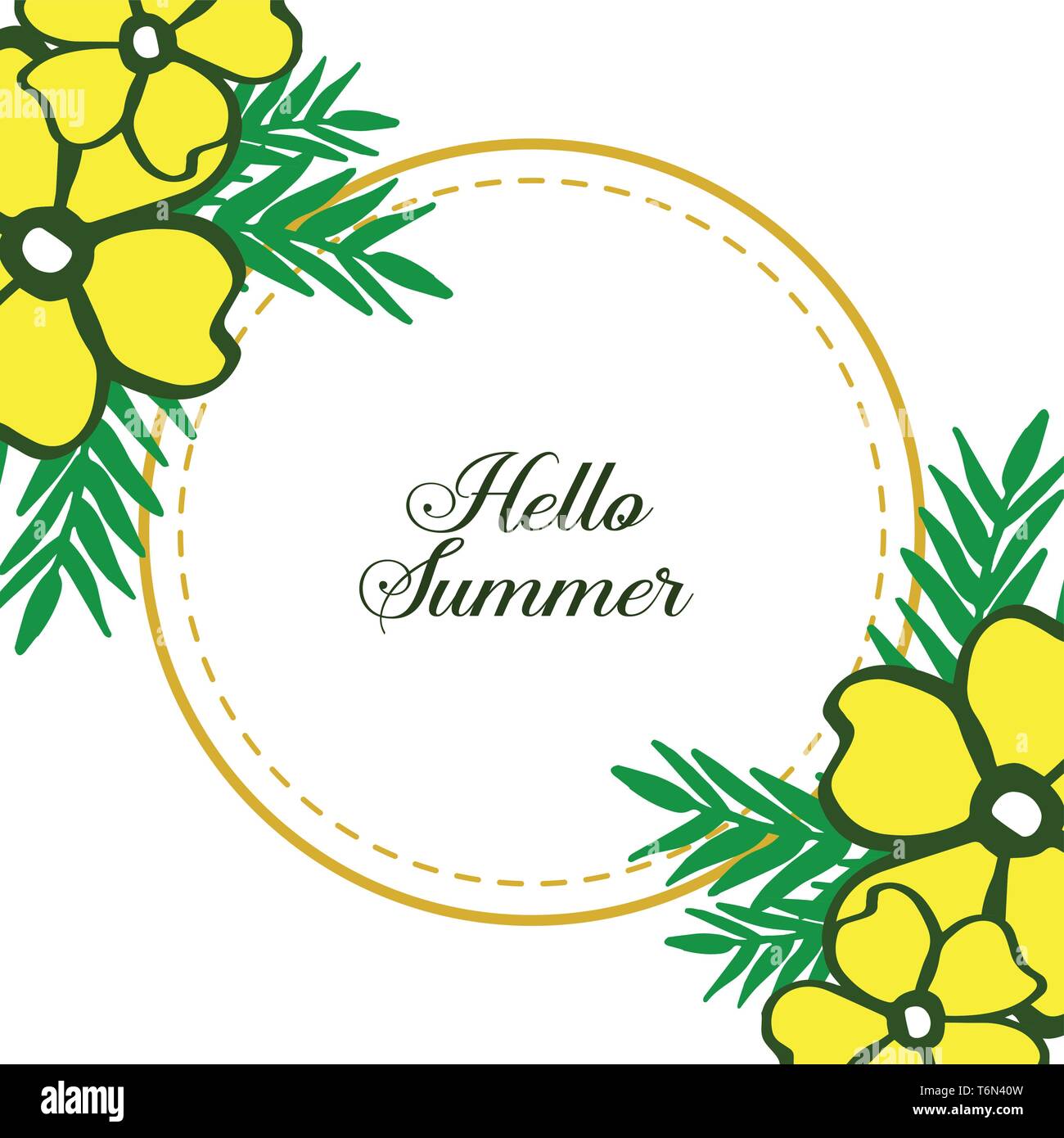Vector illustration writing hello summer with yellow bouqet frame hand ...