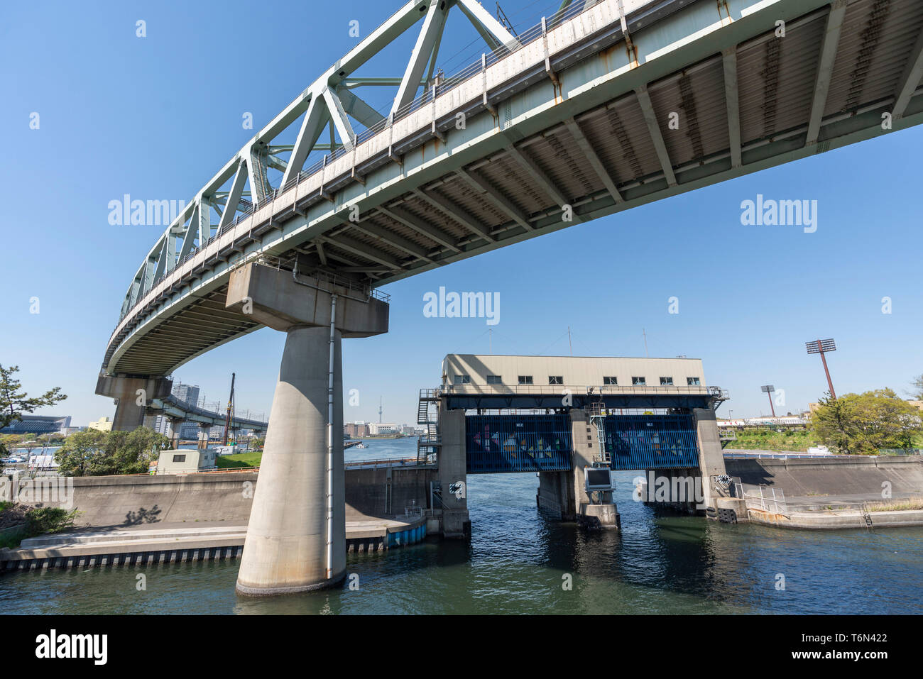 Watergate and JR Keiyo Line and Tokyo Skytree, KotoKu, Tokyo, Japan