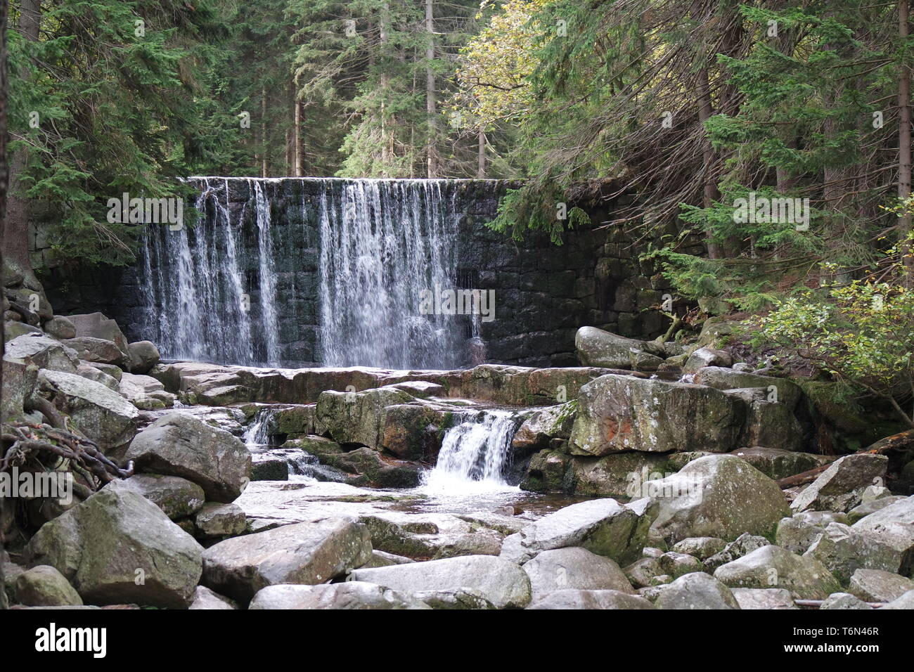 Wild waterfall, Giant Mountains Stock Photo