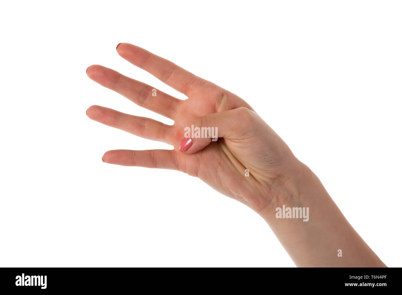 Female hand showing four fingers isolated on white background Stock