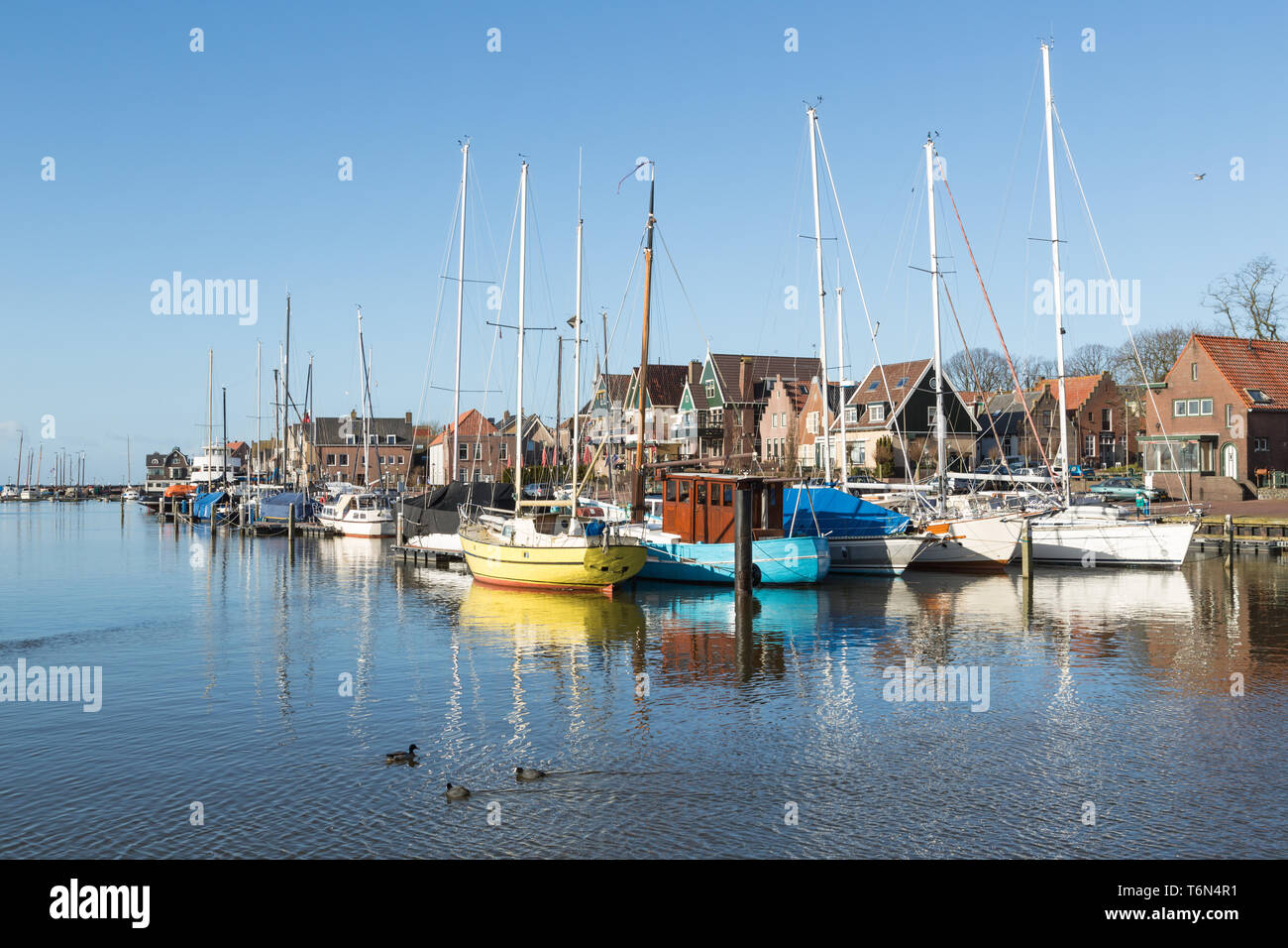 Sailing boats in Dutch harbor of Urk Stock Photo