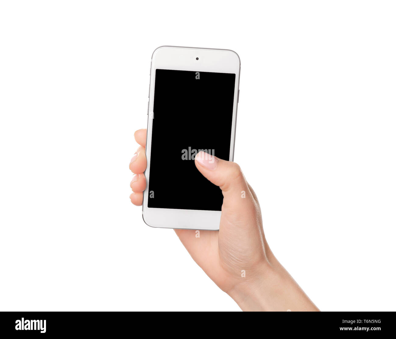 Customer using smartphone app Cut Out Stock Images & Pictures - Alamy