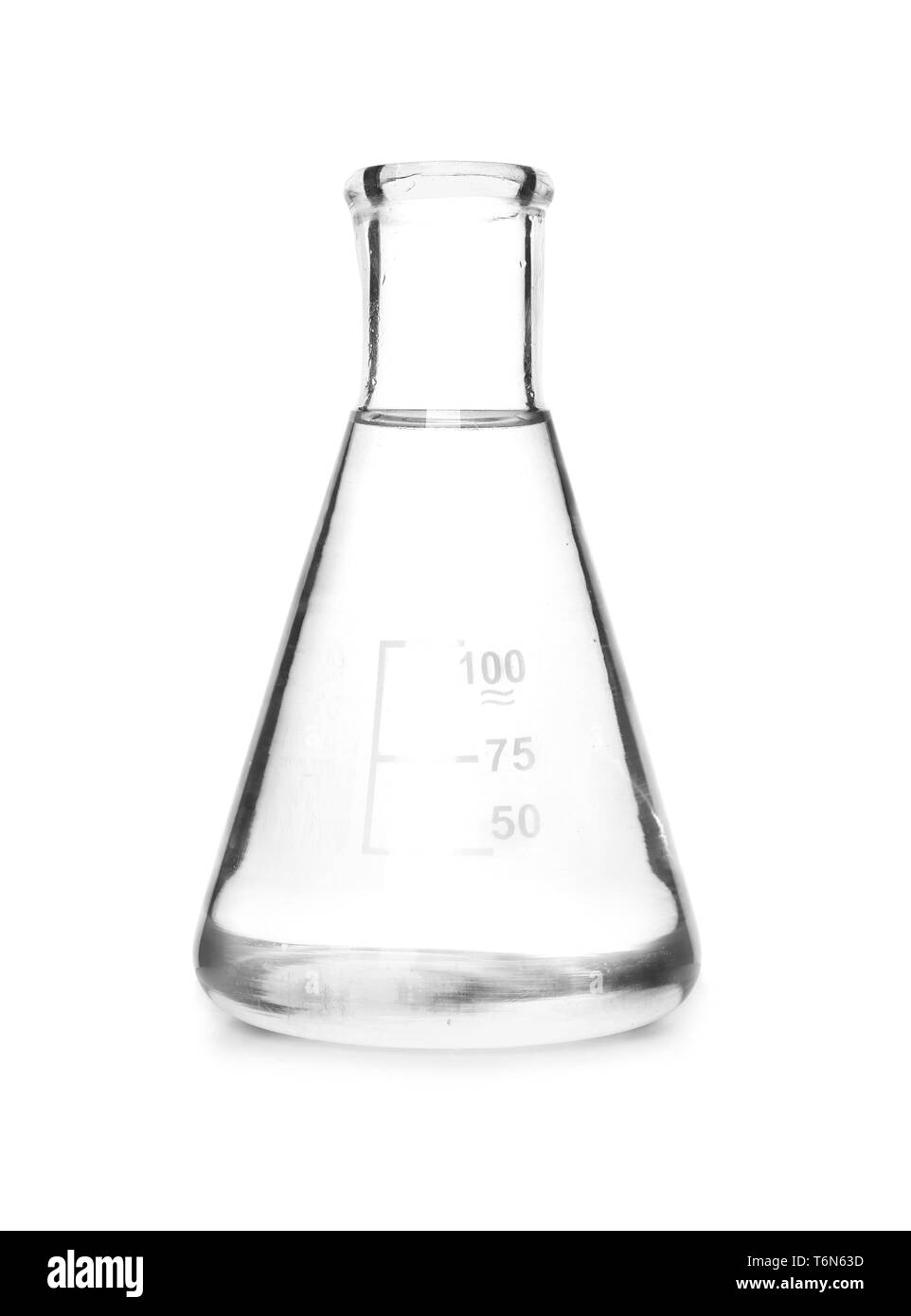 Conical flask with liquid on white background Stock Photo Alamy