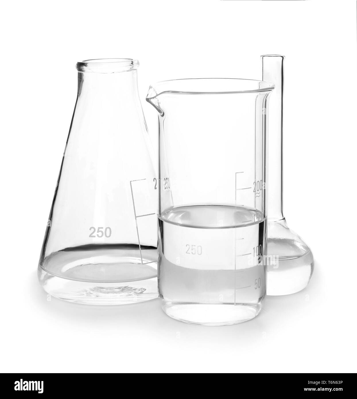 Different laboratory glassware on white background Stock Photo Alamy