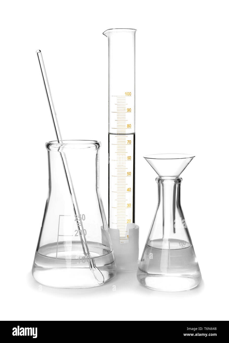Different laboratory glassware on white background Stock Photo Alamy