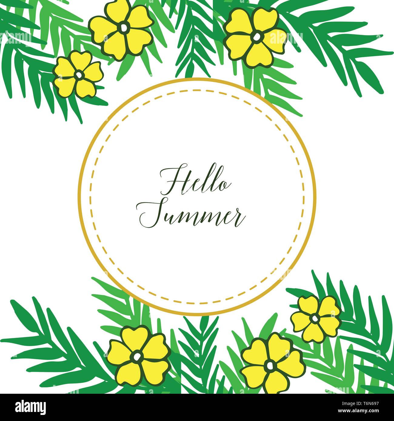 Vector illustration template hello summer with pattern yellow flower ...