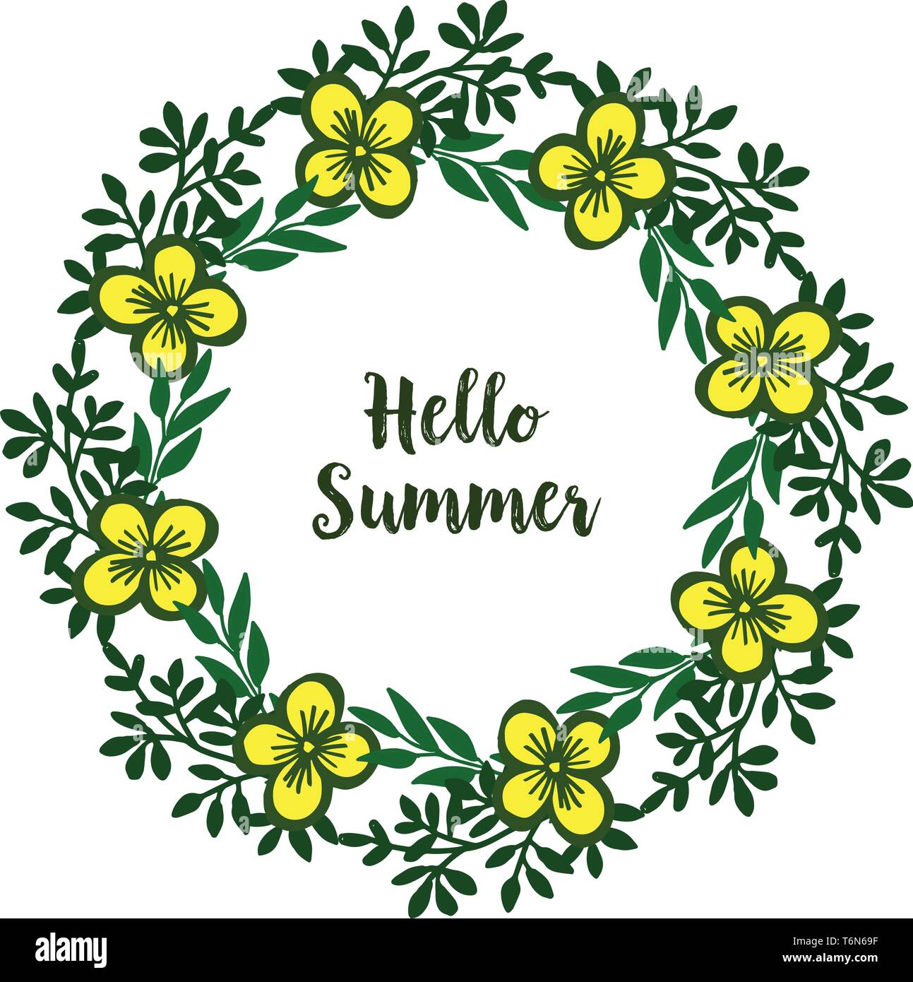 Vector illustration template hello summer with pattern yellow flower ...