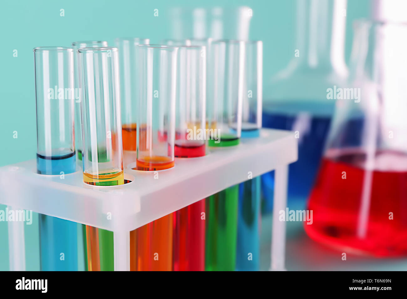 Test tubes with colorful samples in laboratory, closeup Stock Photo - Alamy