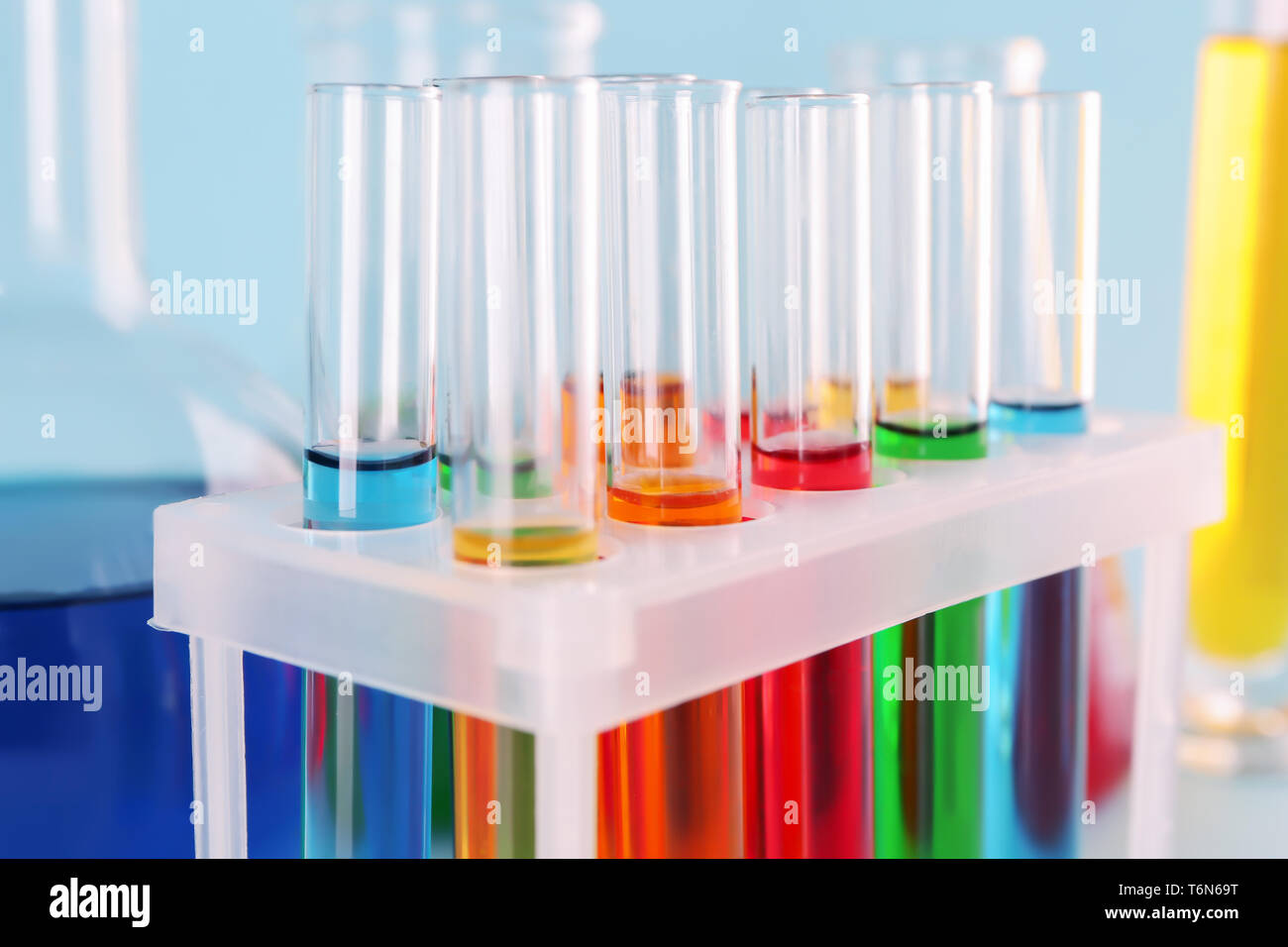 Test tubes with colorful samples in laboratory, closeup Stock Photo - Alamy