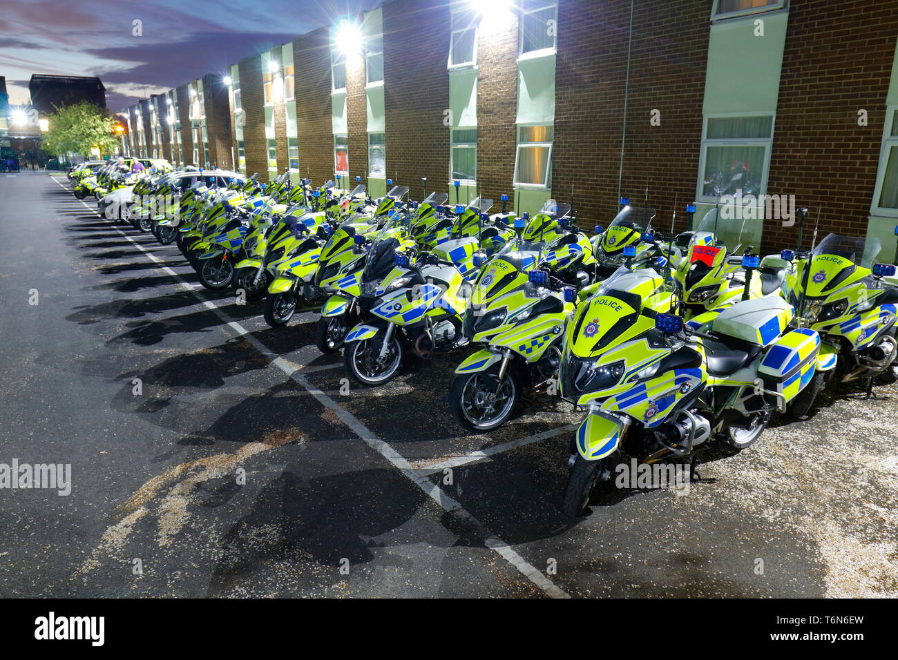 Police vehicles used to escort the Tour De Yorkshire Cycle Race are parked up at the Holiday Inn