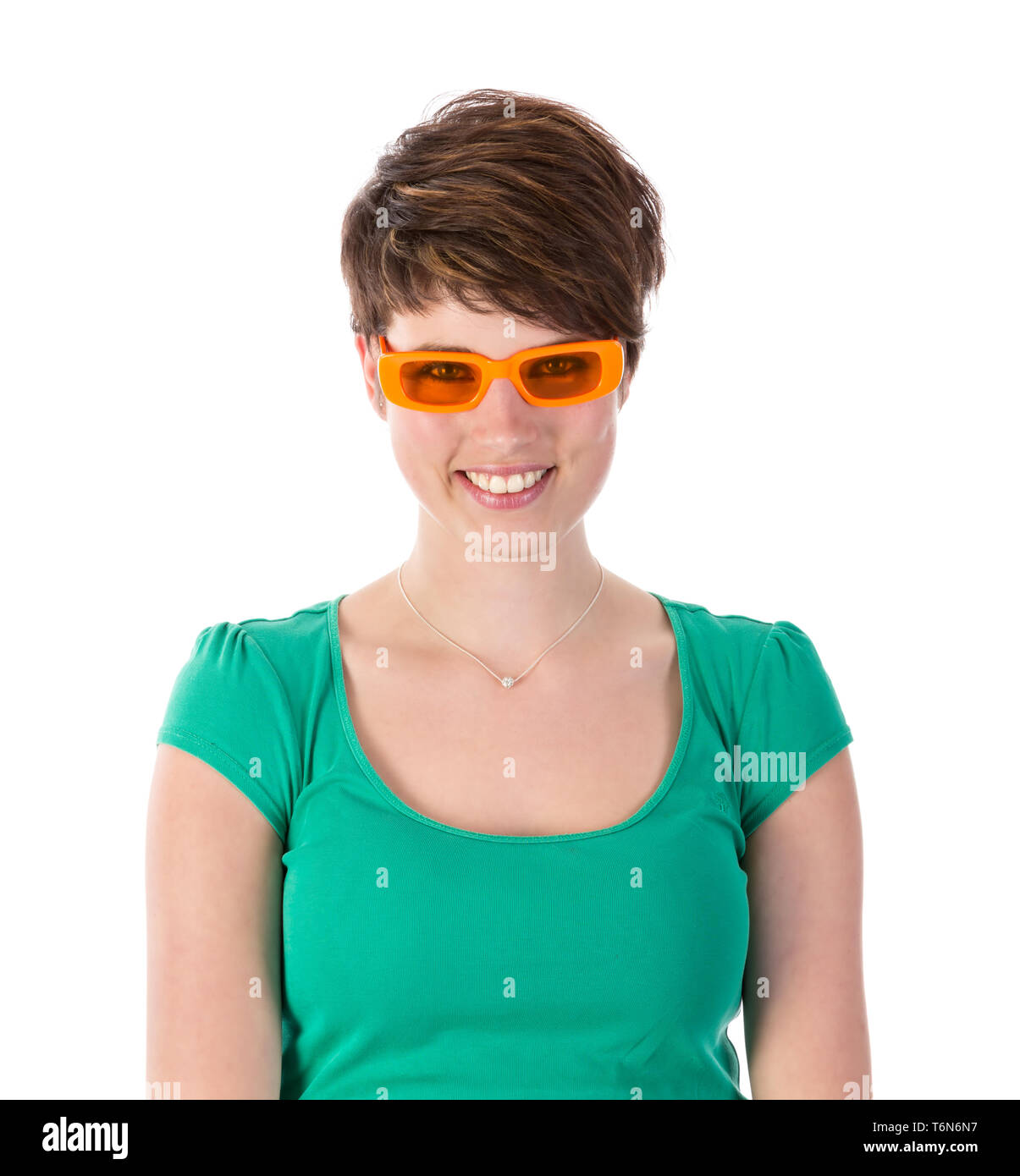 Woman wearing orange shirt hi-res stock photography and images - Alamy