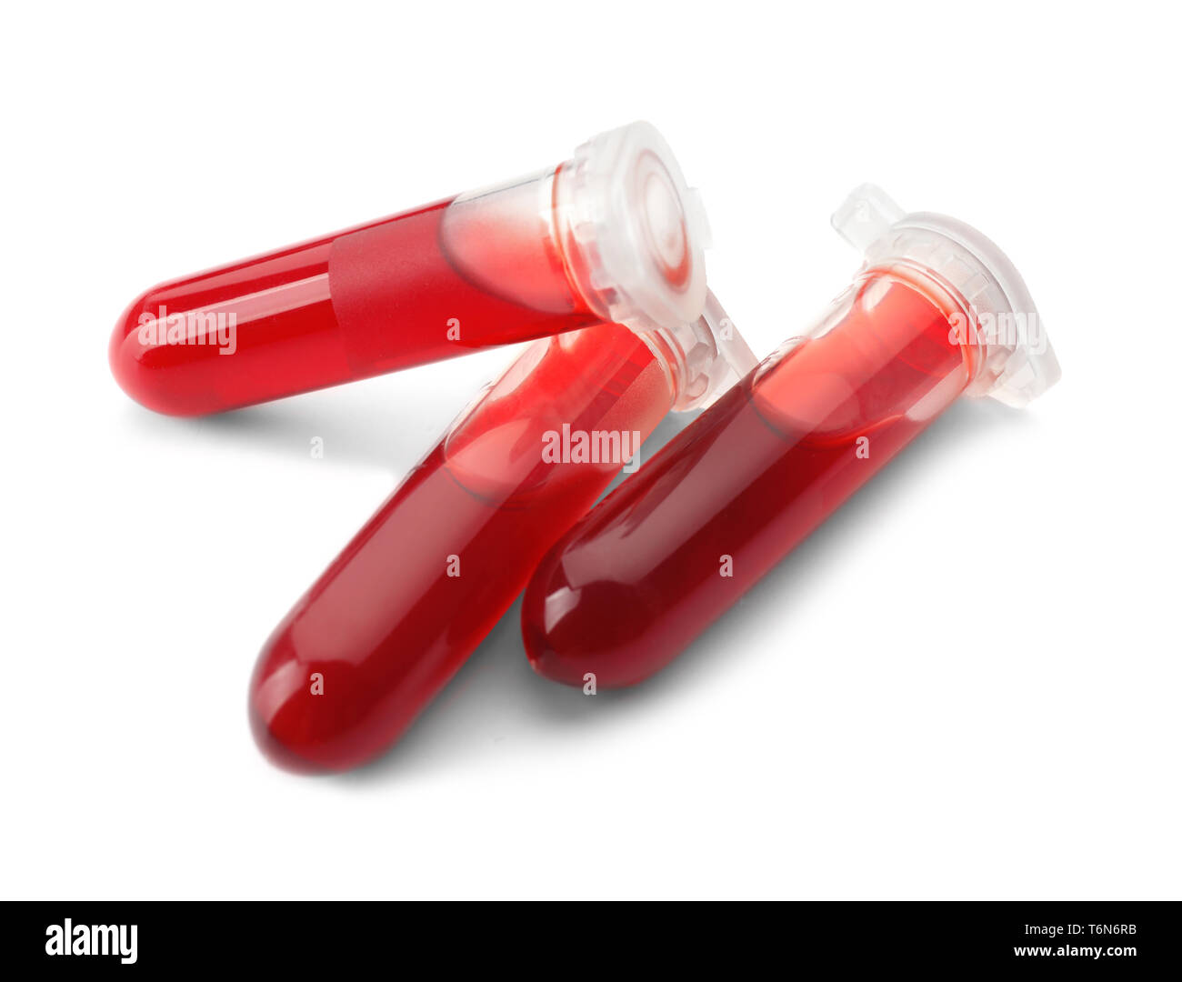 Test tubes with blood samples on white background Stock Photo - Alamy