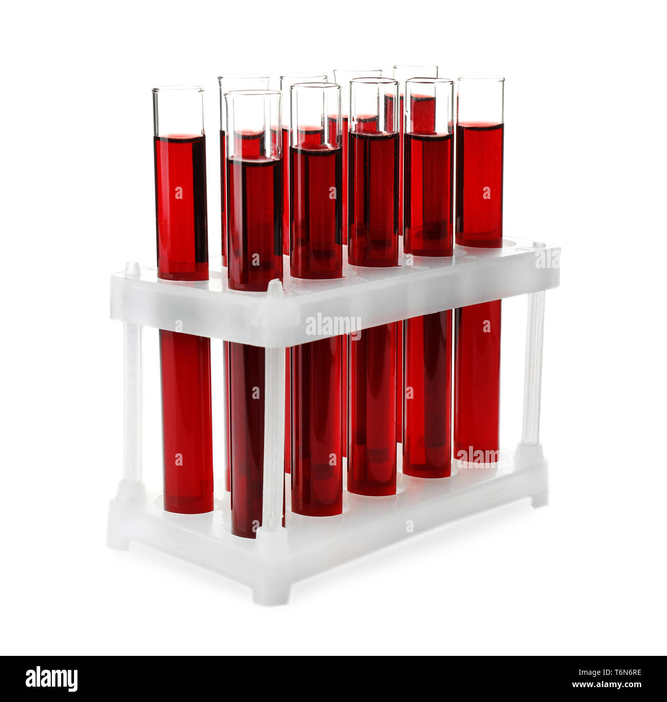 Test tubes with blood samples in holder on white background Stock Photo ...
