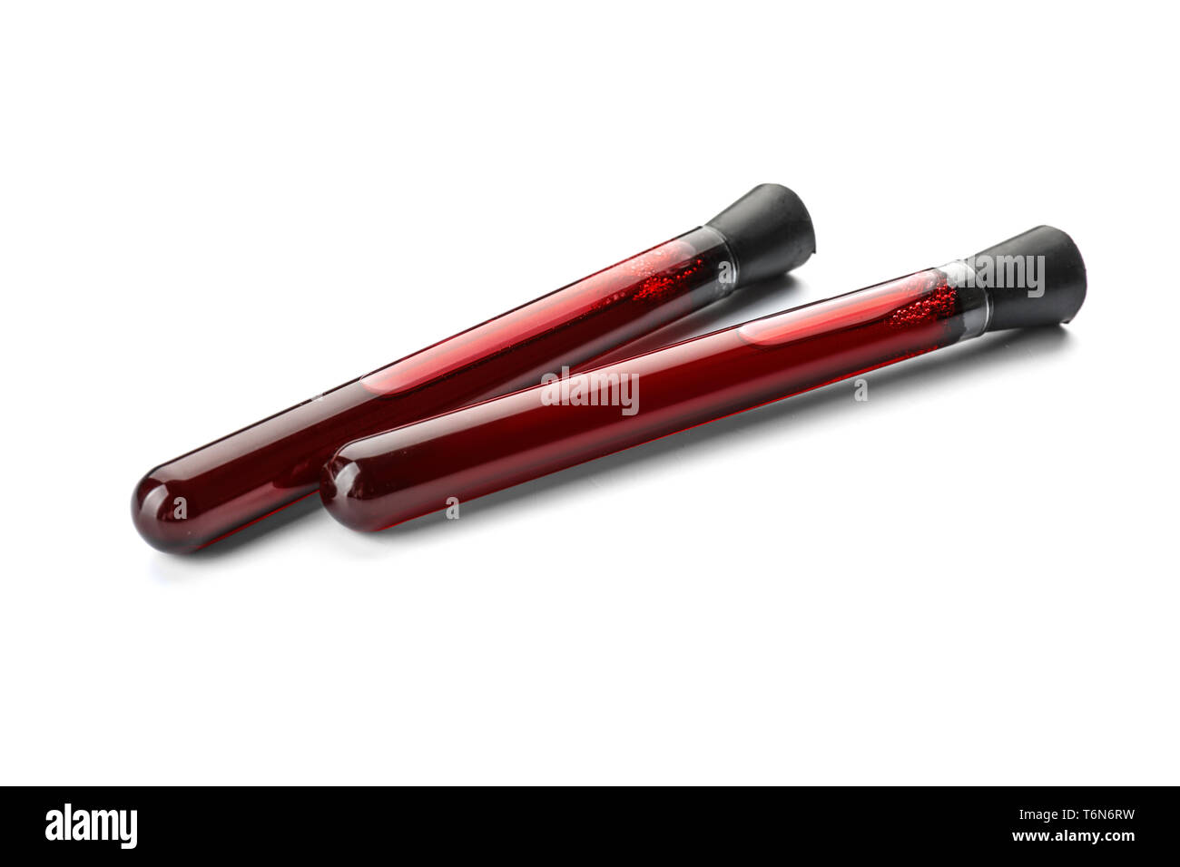 Test tubes with blood samples on white background Stock Photo - Alamy
