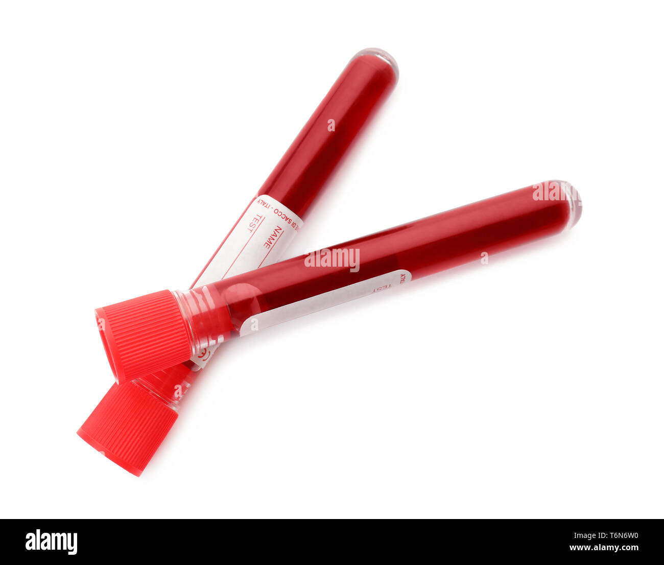 Test tubes with blood samples on white background Stock Photo - Alamy