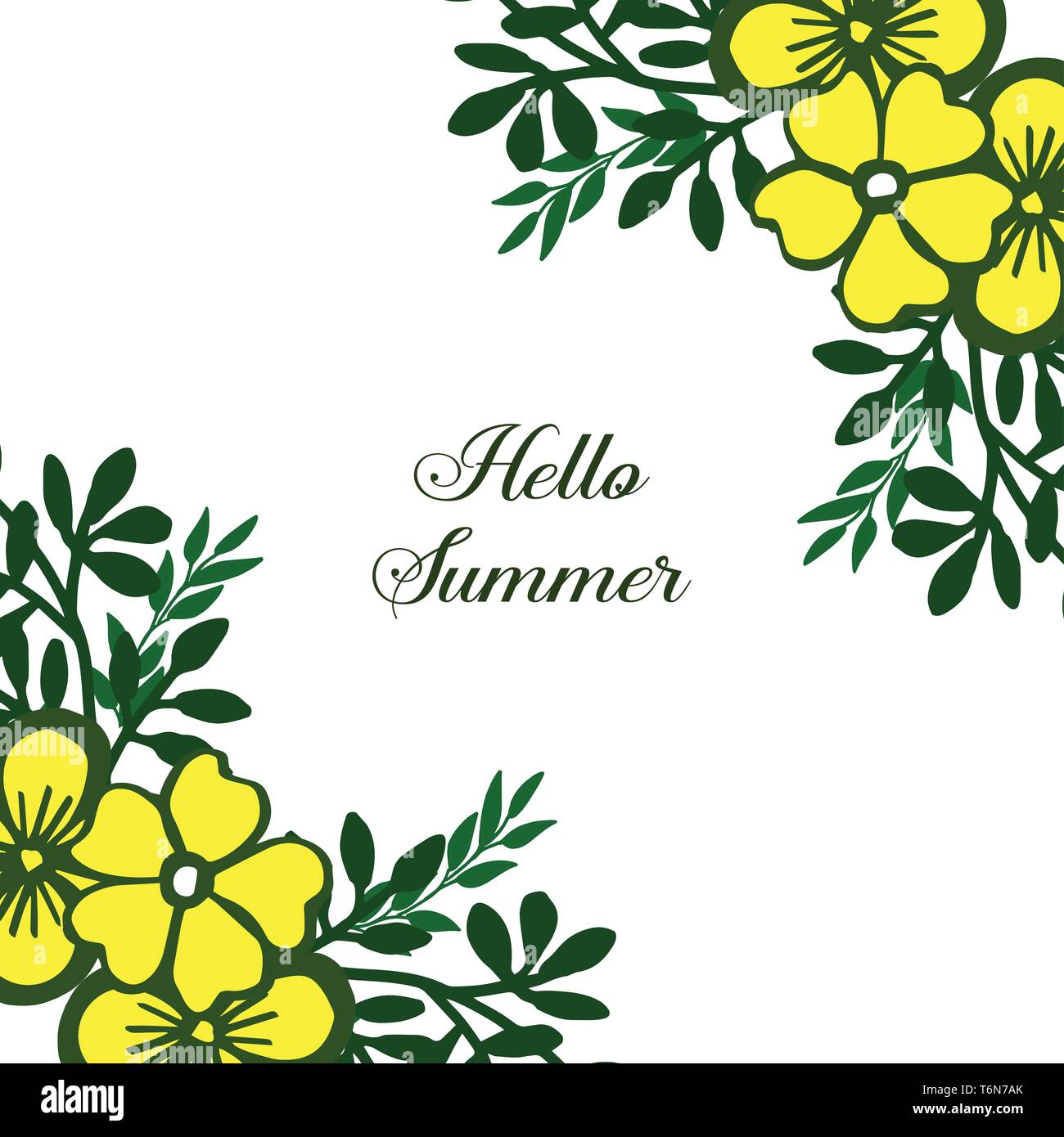 Vector illustration card hello summer with abstract yellow bouqet frame ...