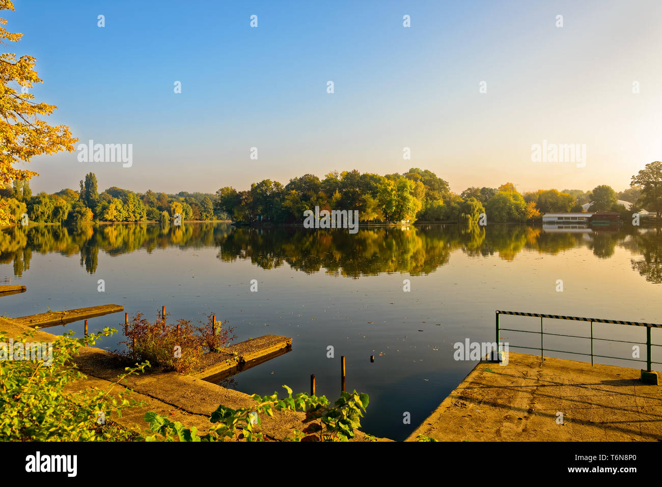 Lake with colourful trees in autumn Stock Photo - Alamy