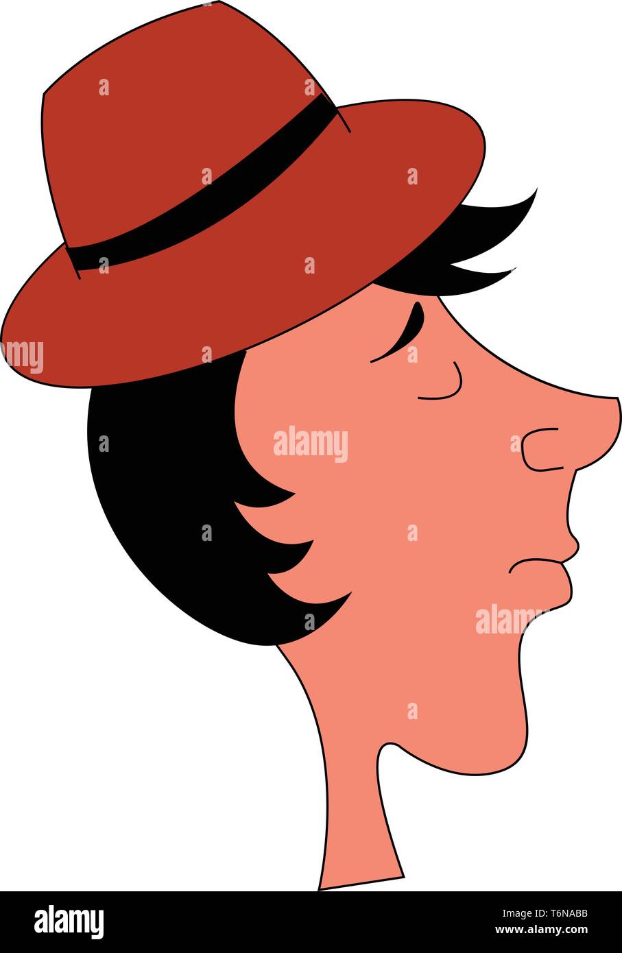 Profile for a fair guy in black hair wearing red hat vector color drawing or illustration Stock Vector