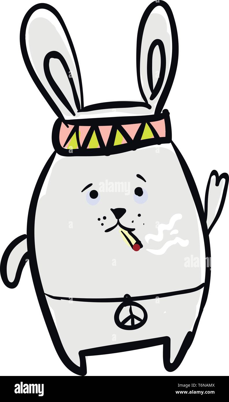 A stylish happy rabbit with a smoking cigarette vector color drawing or ...