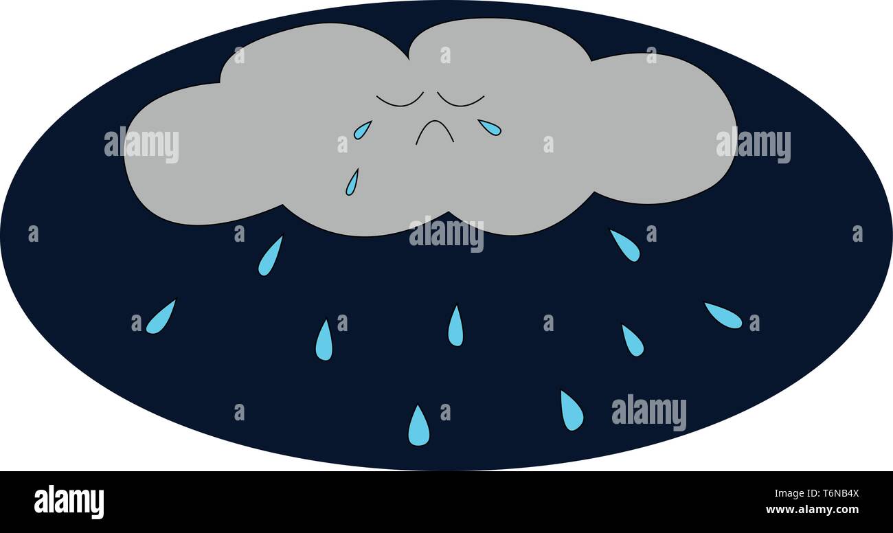 A little sad crying cloud pouring its tears as rain vector color drawing or illustration Stock Vector