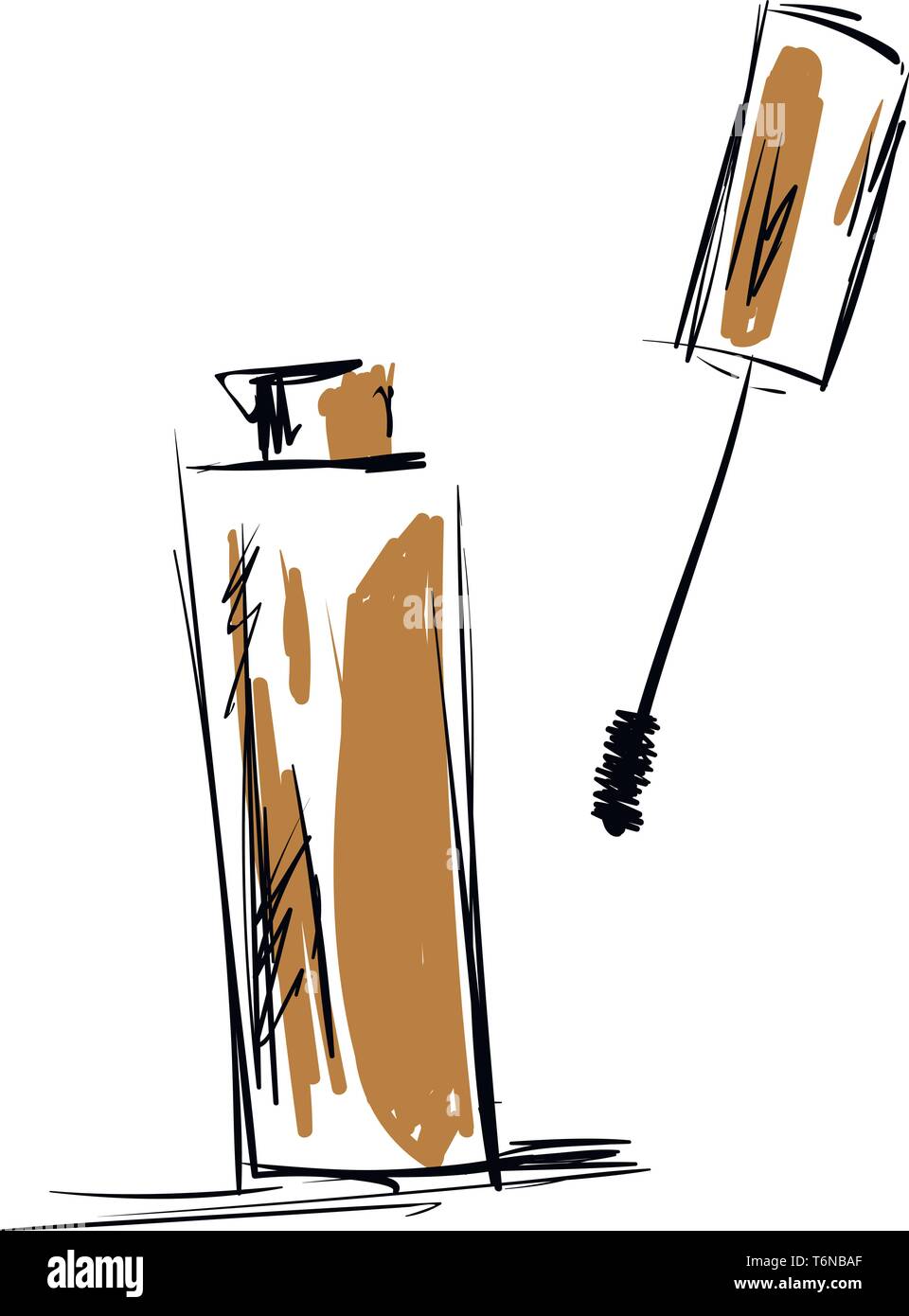 A rough sketch of a black mascara in brown bottle vector color drawing