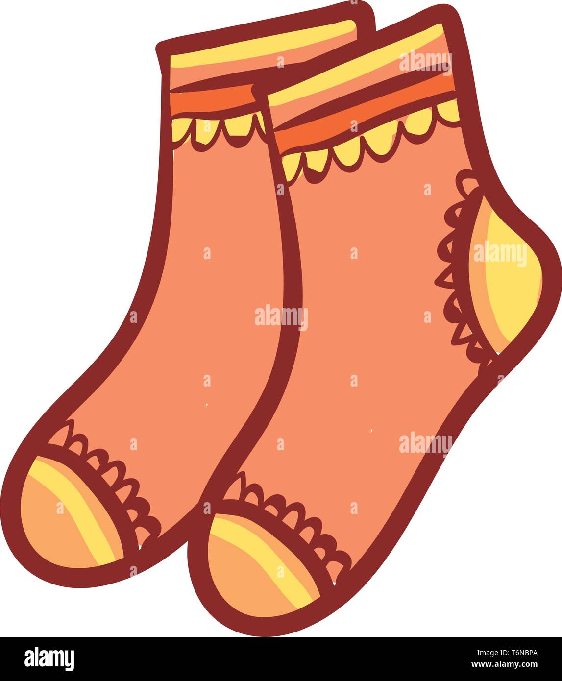 A pair of socks in orange color with designs vector color drawing or